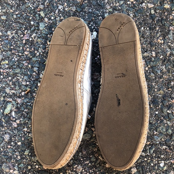 Prada Silver Leather Bow Detail Espadrilles Flats Size 40 EU - Picture 11 of 12